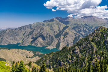 Tianchi alpine lake in Xinjiang, Northwestern China. The name is literally Heavenly Lake.
