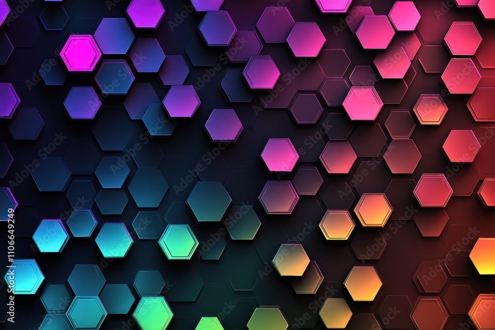 Poster colorful hexagonal pattern with gradient shades for graphic design purposes.