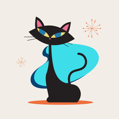 Mid Century Vintage Cat Illustration