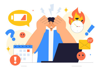 Work Burnout Prevention Vector Illustration Highlighting Emotional Burnout, Occupational Health, and Workplace Safety Concepts in a Flat Background