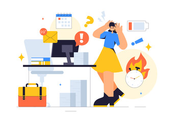 Work Burnout Prevention Vector Illustration Highlighting Emotional Burnout, Occupational Health, and Workplace Safety Concepts in a Flat Background