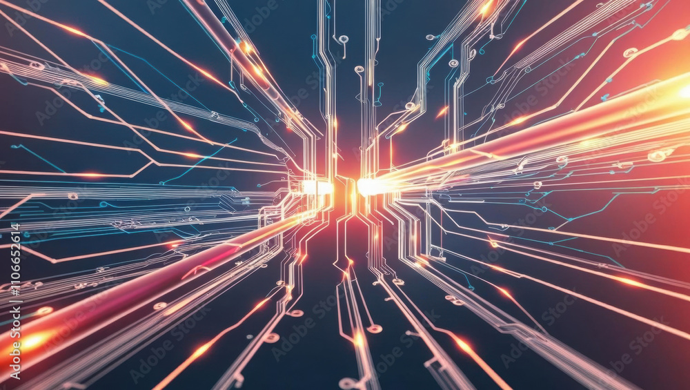 Poster virtual optical connections create glowing bandwidth patterns, showcasing seamless transmission in c