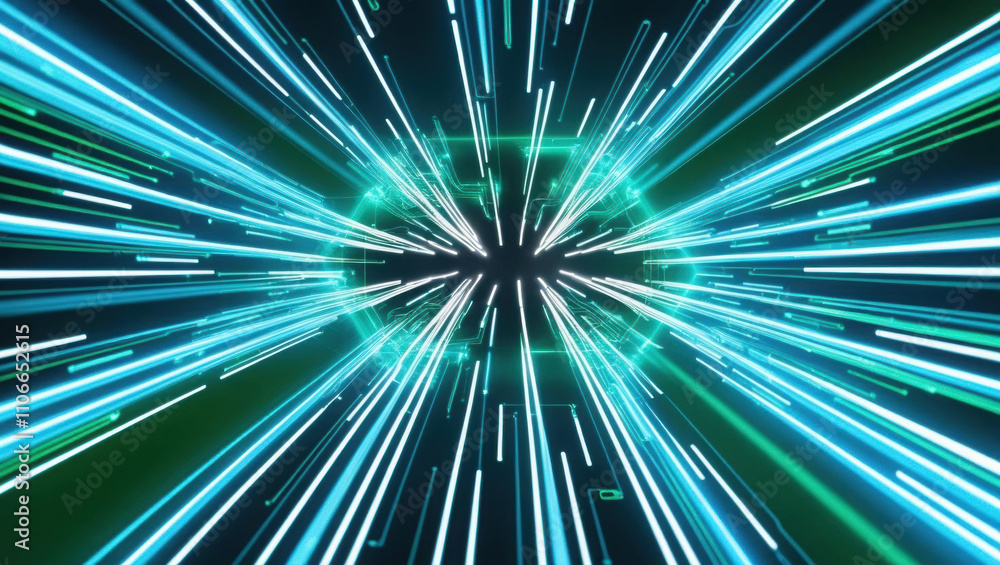 Poster dynamic glowing bandwidth patterns create sense of seamless transmission in this cyber visual design