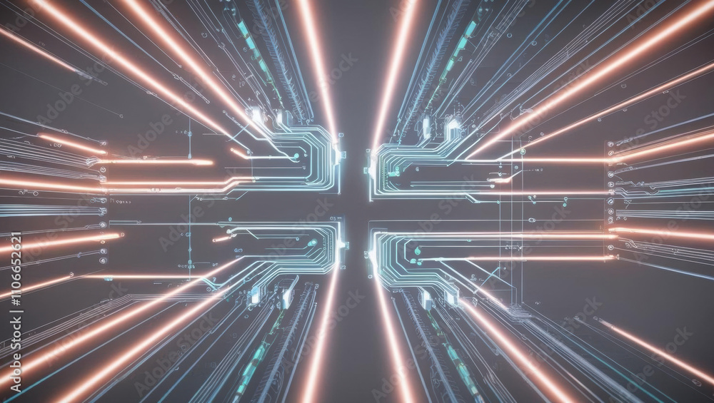 Poster virtual optical connections create glowing bandwidth patterns, showcasing seamless transmission in c