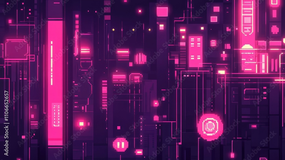 Aufkleber futuristic neon technology background with abstract patterns and shapes