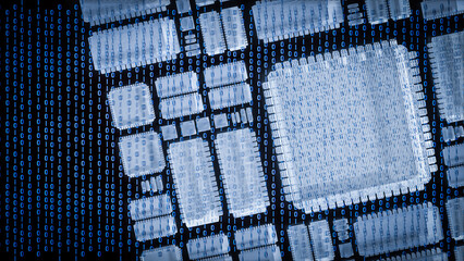 The clear pcb board on digital background  for technology concept 3d rendering.