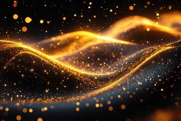 glittering golden sparkles dance on a solid black background, creating a dynamic and enchanting visual that evokes a sense of mystery and elegance
