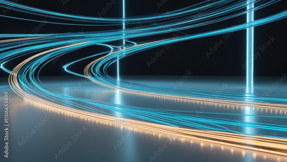 Poster glowing fiber optic cables create seamless signal routes, showcasing ultra modern connectivity visio
