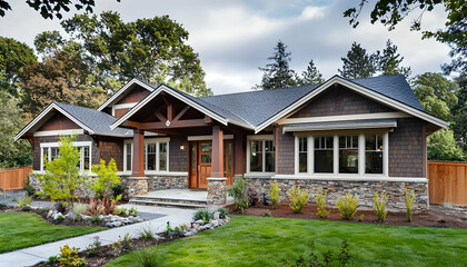 Cozy craftsman home with minimalist touches, adding elegance to rustic charm.