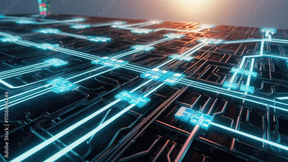 Aufkleber glowing optical pathways create network transmission grid, illustrating conceptual data flow with cy