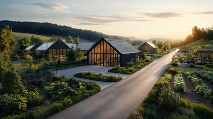 Futuristic Self-Sustaining Cattle Ranch Landscape