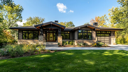 Obraz premium Minimalist home with craftsman design elements, blending style and function.