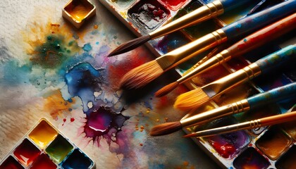 Fototapeta premium Artistic Workspace with Paintbrushes and Paint
