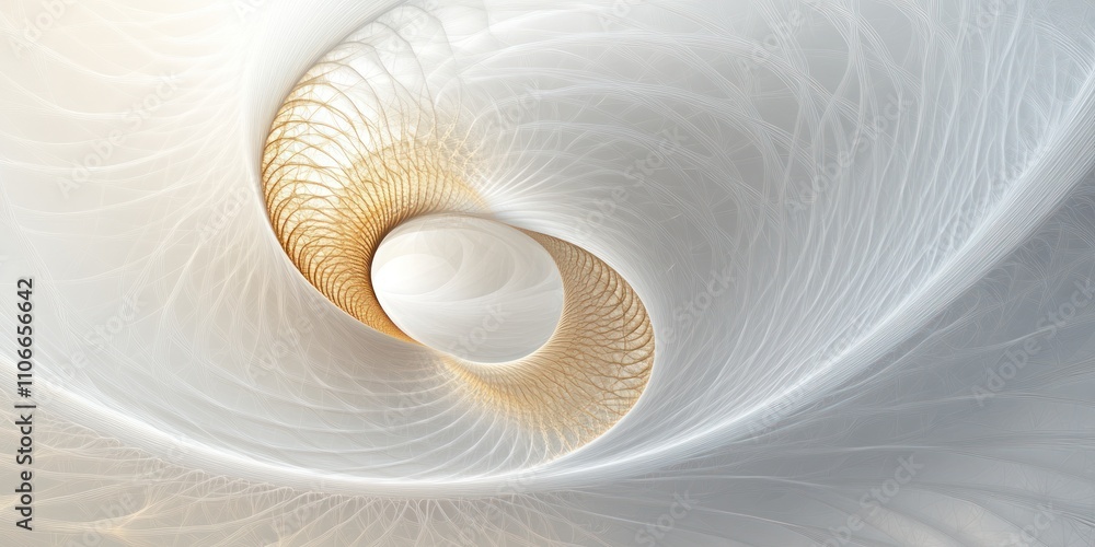Poster abstract swirling pattern with light tones and intricate lines, evoking a sense of motion.