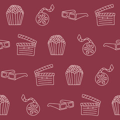 Outline Collection of Cinema Vector Seamless Pattern illustration for Print, Wallpaper, Decoration.