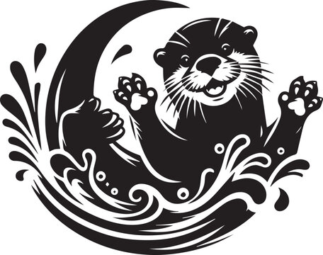 black otter swimming in water clip art preview