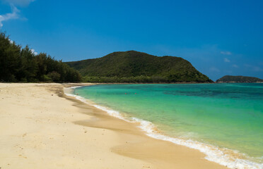Horizon beautiful  landscape summer season panorama front view point tropical sea beach white sand clean blue sky background calm nature ocean wave water travel at samae san island sun day time