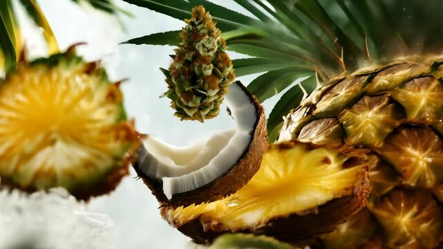 Tropical Cannabis Concept with Coconut and Pineapple
