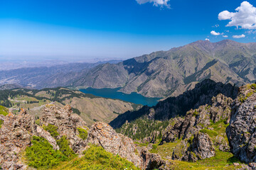 Heaven Lake of Tian Shan. A famous World Heritage site in Fukang, Changji, Xinjiang, China.