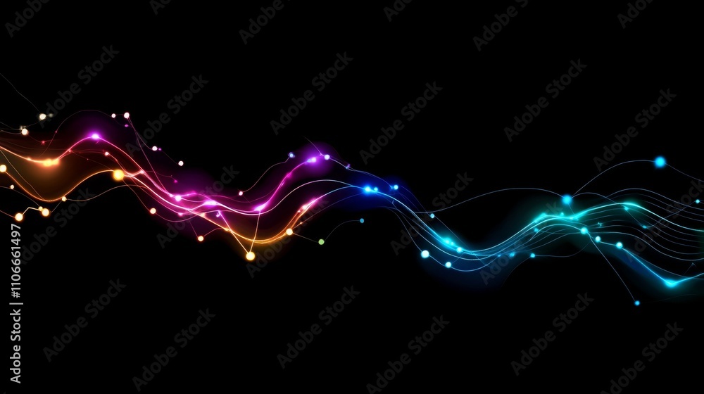Aufkleber abstract colorful waves with bright dots on black background