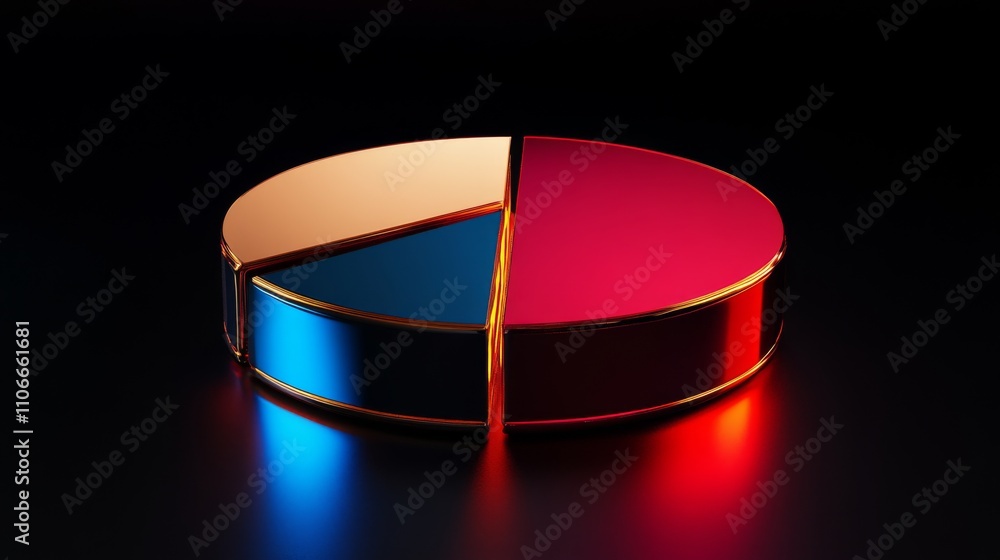 Poster colorful pie chart reflection with 3d effect on dark background