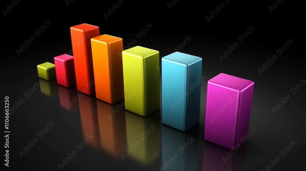 Poster colorful bar graph on black background with reflection effect