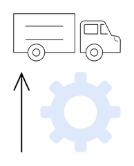 Obraz premium Line art truck with an upward arrow and a light blue gear. Ideal for concepts thumbs up transport, logistics, supply chain, progress, development, growth, and industry. Line metaphor
