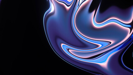 Holographic neon fluid wave 3D render on dark background for banners and covers.