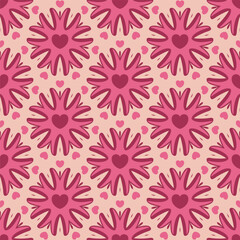 Pink seamless pattern with hearts and floral shapes, romantic decorative design for valentine's day, weddings, gift wrap, textiles, cards, or digital backgrounds