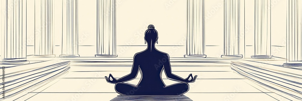 Poster A silhouette meditating in a serene space with classical columns.