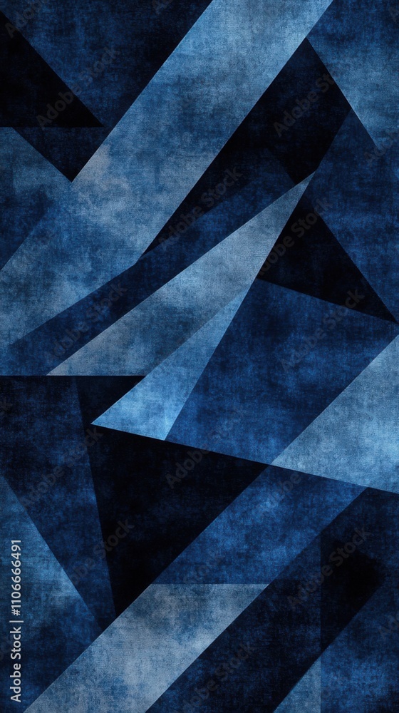 Poster this bold background features deep blue and black geometric patterns, adding visual depth