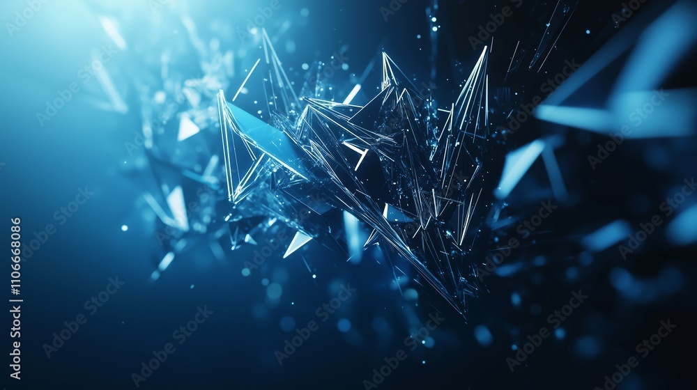 Poster futuristic shapes float in blue, creating depth and movement, inspiring visions of future tech innov