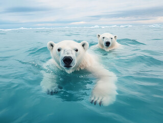 Obraz premium Polar bears swimming in the sea