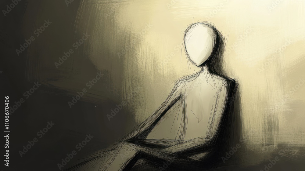 Aufkleber a minimalist figure sits in shadow, evoking a sense of solitude and introspection.