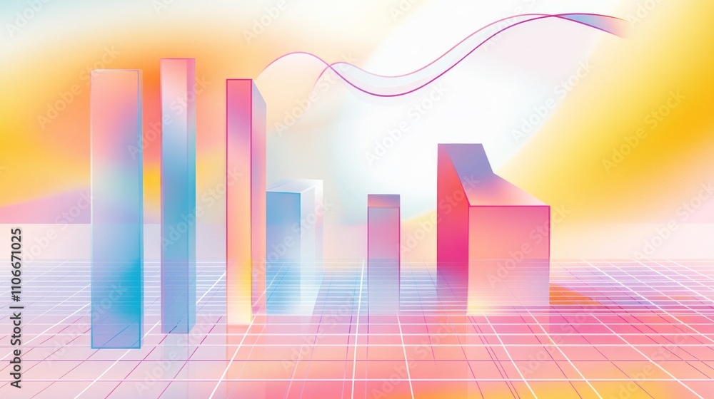 Poster abstract digital landscape with colorful bars and gradient background