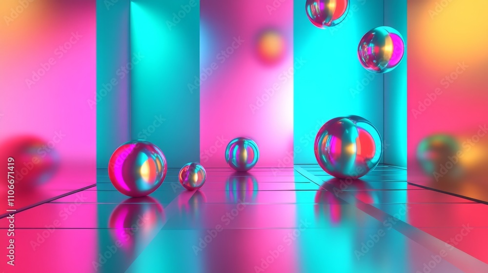 Aufkleber colorful abstract background with floating spheres and reflections