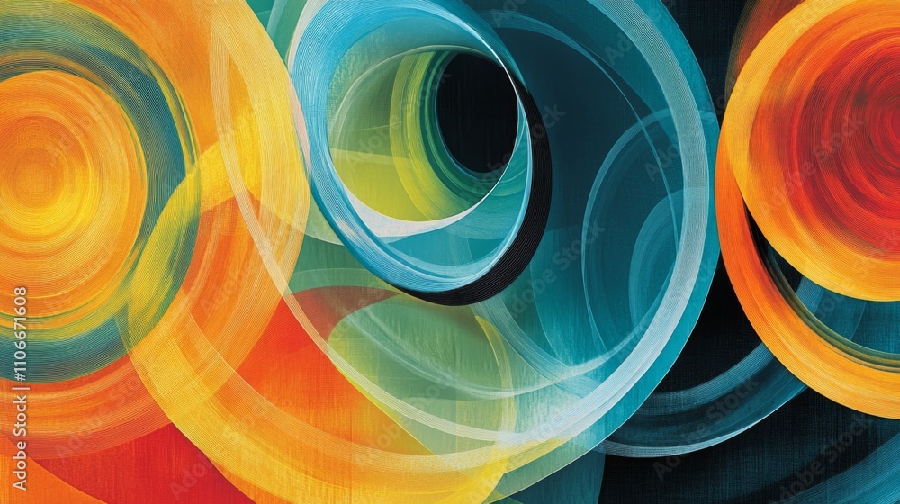 Aufkleber colorful abstract swirls and circles in dynamic motion design
