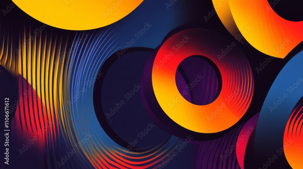 Leinwandbilder vibrant abstract design with colorful circles and wavy patterns