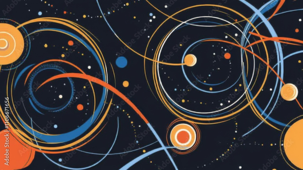 Aufkleber abstract swirls and circles in vibrant colors on dark background