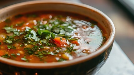 Close-up of a Bowl of Hearty Vegetable Soup