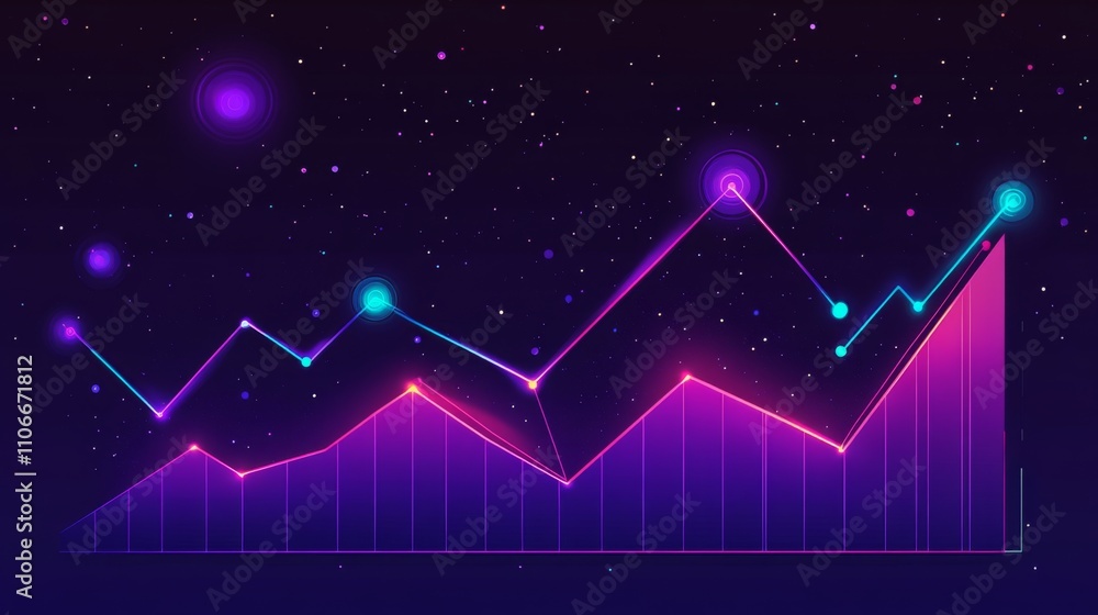 Poster futuristic data visualization with glowing graph elements