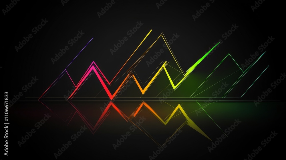 Poster colorful abstract lines with reflection on dark background