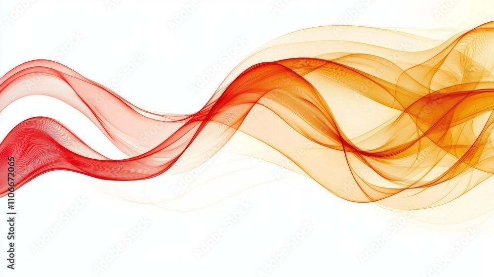 Poster abstract flowing waves in warm colors of orange and red