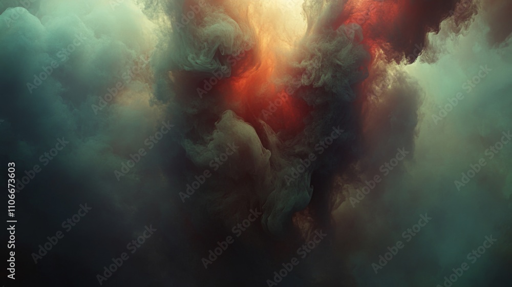 Poster ethereal abstract swirling clouds with fiery hues and dark shadows