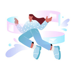 Multitasking, woman working in virtual world