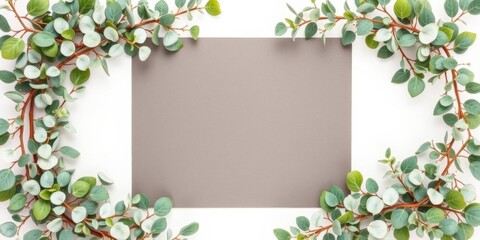 Eucalyptus foliage greenery laurel wreath border frame with copy space, elegant background for wedding or baby shower menu design, eucalyptus, laurel wreath