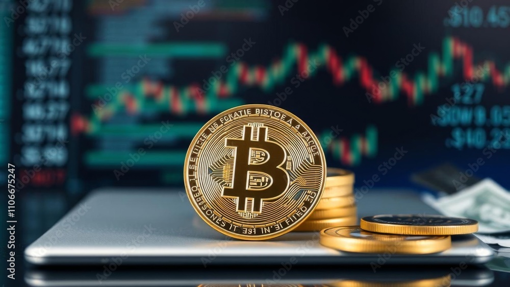 Aufkleber finger pressing computer key with bitcoin dollar symbol and exchange word depicting crypto mining co