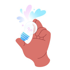 The hand holding the light bulb