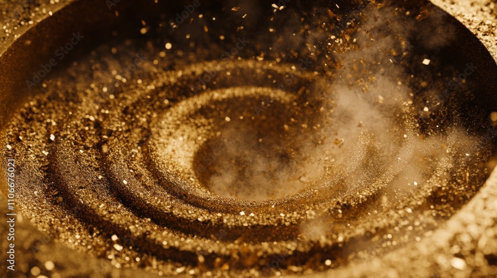Poster golden dust swirls in a circular motion creating a magical effect