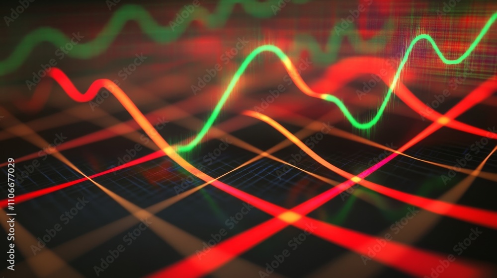 Poster abstract visualization of dynamic financial data with graph lines